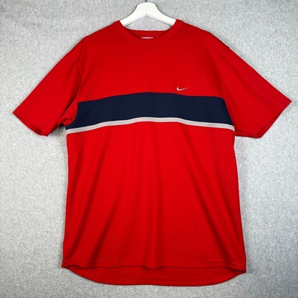 Nike Mens Size Large Pullover Athletic Shirt Red Blue White Short Sleeves